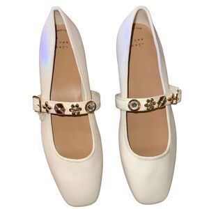 A New Day Cream Mary Jane Flats Gold Charm Strap Ballet Coquette Size 11